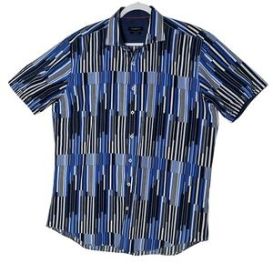 Bugatchi Shirt Mens 2XL Short Sleeve Geometric Shaped Fit Career Formal Office